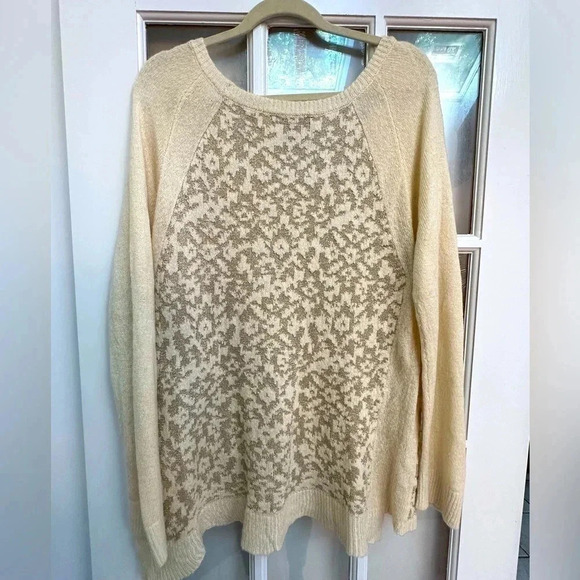 Nine West | Cream Golden Metallic Leopard Print Sweater Size L Large - Picture 2 of 9